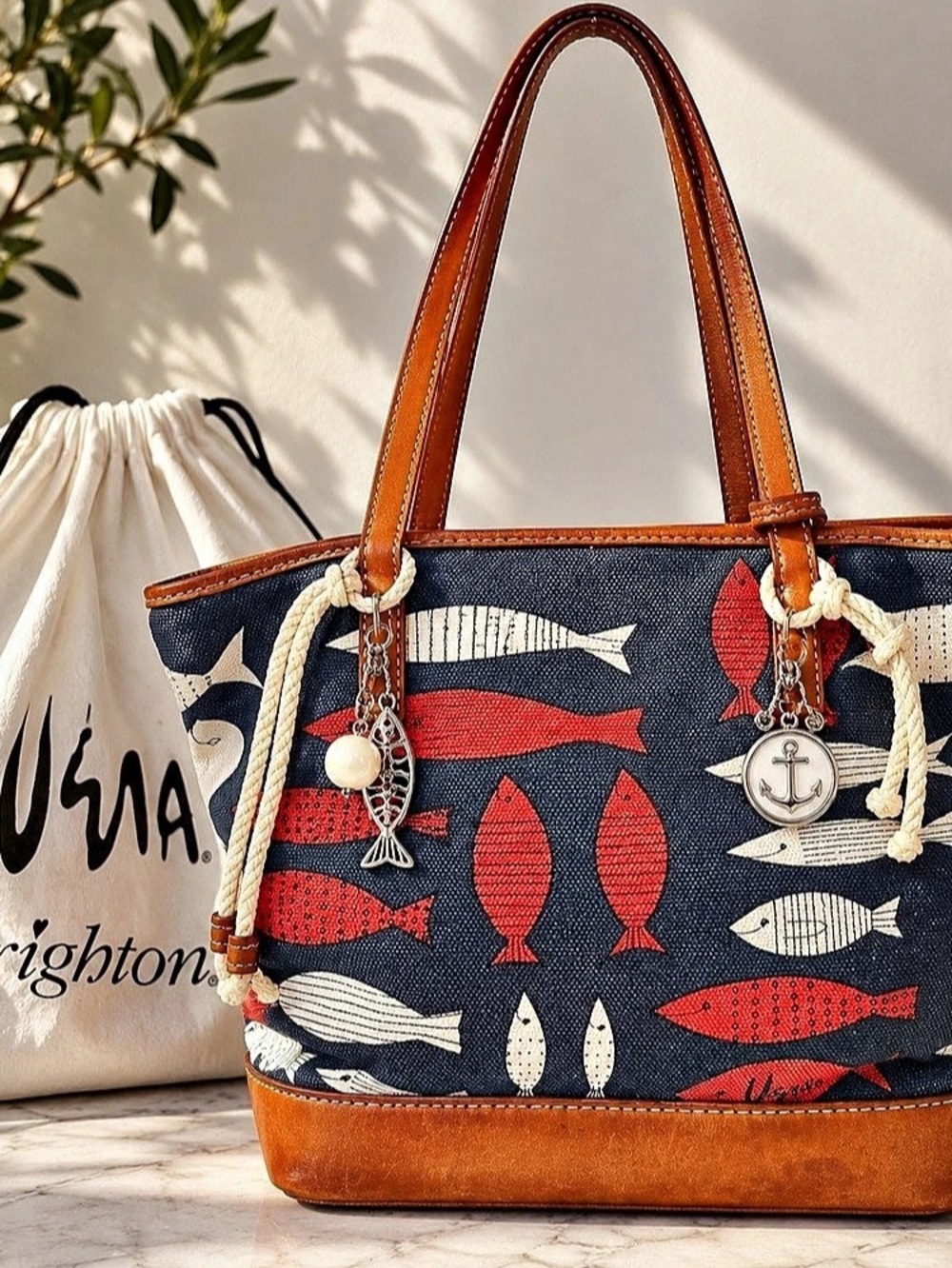 RARE Brighton x Vera Neumann 2014 Nautical Fish Tote + Dust Bag